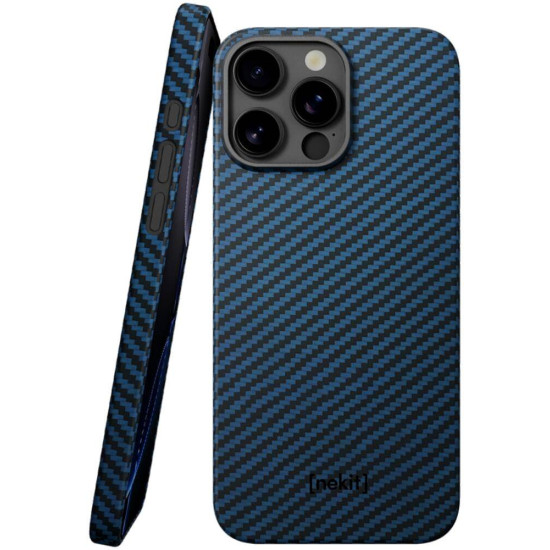 Θήκη iPhone 16 Pro Nekit Fiber Σκληρή με MagSafe Aramid Fiber 1mm 1500D Kevlar - Blue (8719246469565)