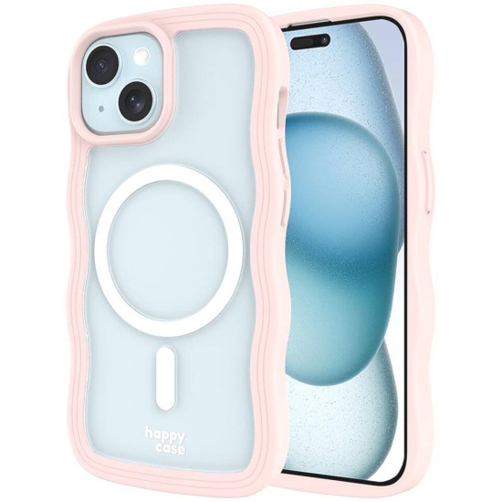 Θήκη iPhone 17e / 16e / 15 / 14 / 13 HappyCase Wavy Διάφανη Σκληρή με MagSafe & TPU Bumper - Pink (8719246471469)