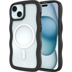 Θήκη iPhone 17e / 16e / 15 / 14 / 13 HappyCase Wavy Διάφανη Σκληρή με MagSafe & TPU Bumper - Black (8719246471445)