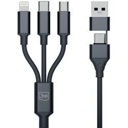 Καλώδιο Φόρτισης Type-C & USB-A 3MK 3 in 2 Hyper Cable σε Type-C / Lightning / MicroUSB 150cm 15W - Black (5903108541244)