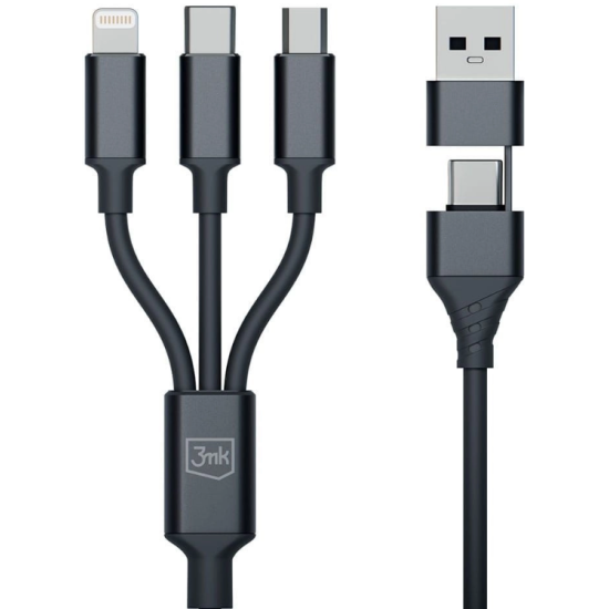 Καλώδιο Φόρτισης Type-C & USB-A 3MK 3 in 2 Hyper Cable σε Type-C / Lightning / MicroUSB 150cm 15W - Black (5903108541244)