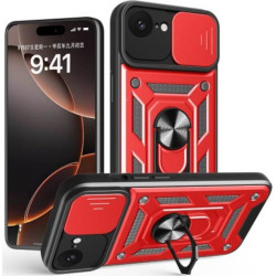 Θήκη iPhone 17e / 16e Bodycell Armor Slide Ανθεκτική με Κάλυμμα για την Κάμερα & Μεταλλικό Ring Holder - Red (5206015080173)