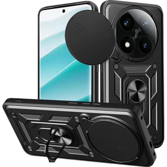 Θήκη Xiaomi Redmi Note 14 Pro Plus 5G Bodycell Armor Slide Ανθεκτική με Κάλυμμα για την Κάμερα & Μεταλλικό Ring Holder - Black (5206015081156)