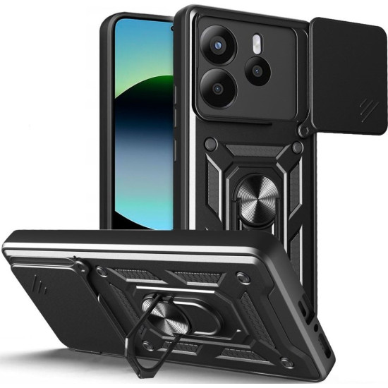 Θήκη Xiaomi Redmi Note 14 5G Bodycell Armor Slide Ανθεκτική με Κάλυμμα για την Κάμερα & Μεταλλικό Ring Holder - Black (5206015081064)