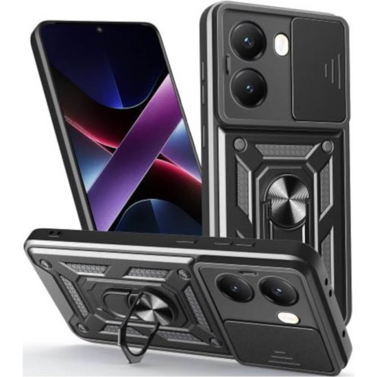Θήκη Xiaomi Poco X7 Pro Bodycell Armor Slide Ανθεκτική με Κάλυμμα για την Κάμερα & Μεταλλικό Ring Holder - Black (5206015081187)