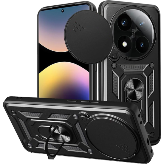 Θήκη Xiaomi Redmi Note 14 Pro 4G Bodycell Armor Slide Ανθεκτική με Κάλυμμα για την Κάμερα & Μεταλλικό Ring Holder - Black (5206015081095)
