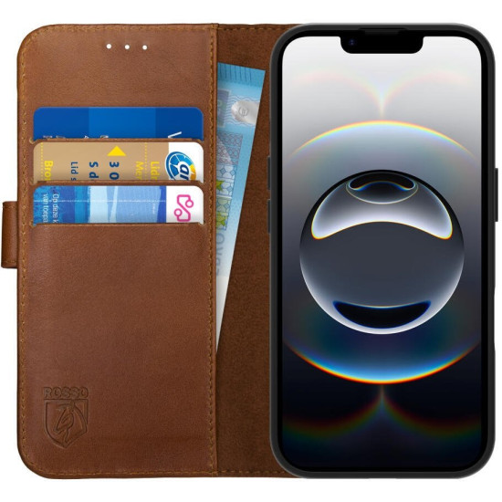 Θήκη iPhone 17e / 16e Rosso Deluxe Δερμάτινο Πορτοφόλι - Brown (8719246468643)