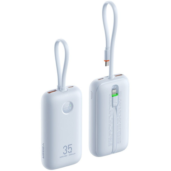 PowerBank Veger K1 με Οθόνη LED & 1 x Θύρα Type-C / 1 x Θύρα USB-A / 1 x Καλώδιο Type-C / 1 x Καλώδιο Lightning 35W 10.000mAh - Sky Blue (6977525750717)