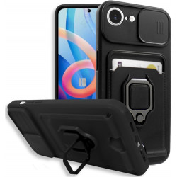 Θήκη iPhone 17e / 16e Bodycell Multifunction με Λουράκι Λαιμού / Κάλυμμα Κάμερας / Ring Holder & Υποδοχή Κάρτας - Black (5206015081453)