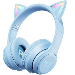 Bluetooth Ακουστικά HappyCase Popz Ασύρματα / Ενσύρματα Κεφαλής για Παιδιά με Ασφαλή Μέγιστη Ένταση Ήχου & LED Φωτισμό - Blue (8719246468742)
