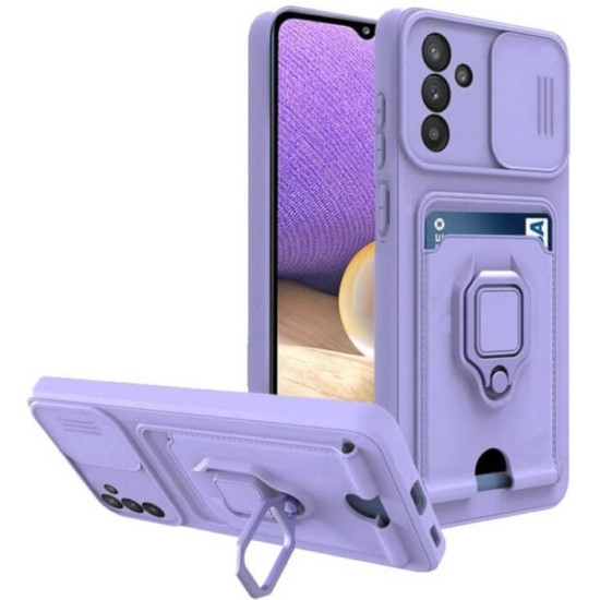 Θήκη Samsung Galaxy S24 FE Bodycell Multifunction με Λουράκι Λαιμού / Κάλυμμα Κάμερας / Ring Holder & Υποδοχή Κάρτας - Purple (5206015081675)