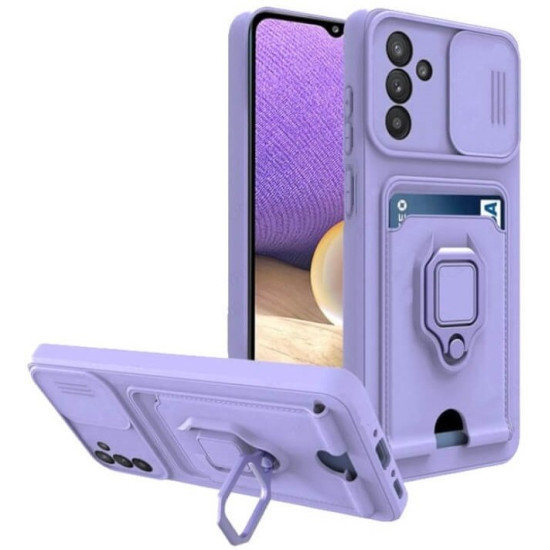 Θήκη Samsung Galaxy A56 Bodycell Multifunction με Λουράκι Λαιμού / Κάλυμμα Κάμερας / Ring Holder & Υποδοχή Κάρτας - Purple (5206015081644)