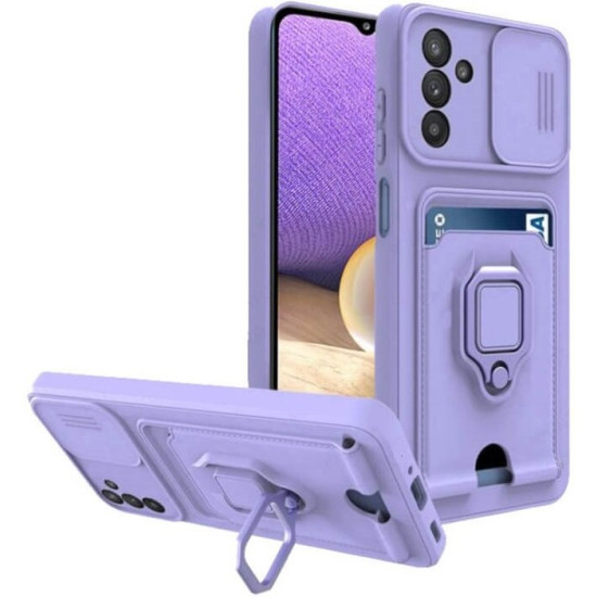 Θήκη Samsung Galaxy A16 Bodycell Multifunction με Λουράκι Λαιμού / Κάλυμμα Κάμερας / Ring Holder & Υποδοχή Κάρτας - Purple (5206015081521)