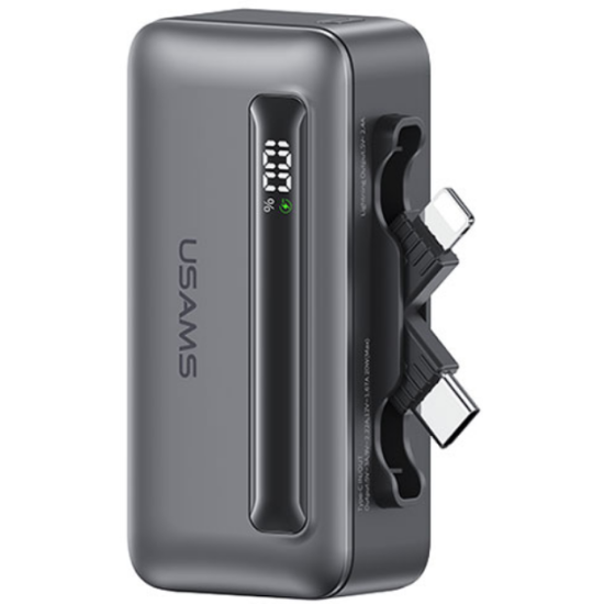 PowerBank Usams Dual Port με Ψηφιακή Οθόνη LED & 1 x Type-C / 1 x Lightning 4.500mAh 20W - Tarnish (6958444992273)