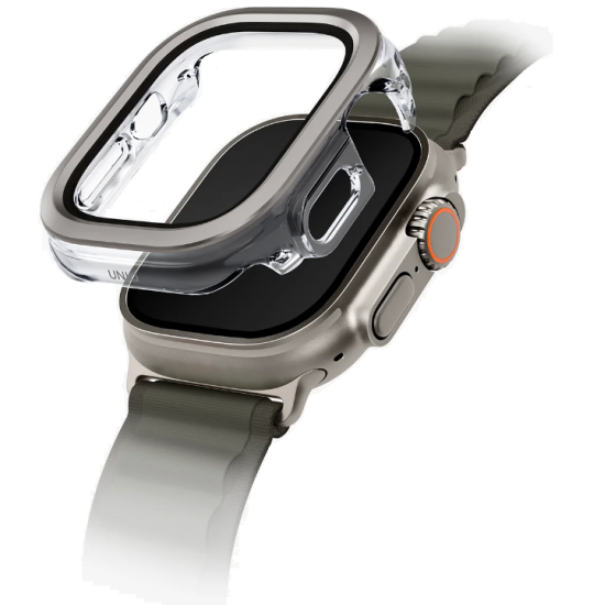 Θήκη Apple Watch Ultra 3 / Ultra 2 / Ultra 1 49mm Uniq Voute με Tempered Glass - Titanium Silver (UNIQ-49MM-VOUTSIL)