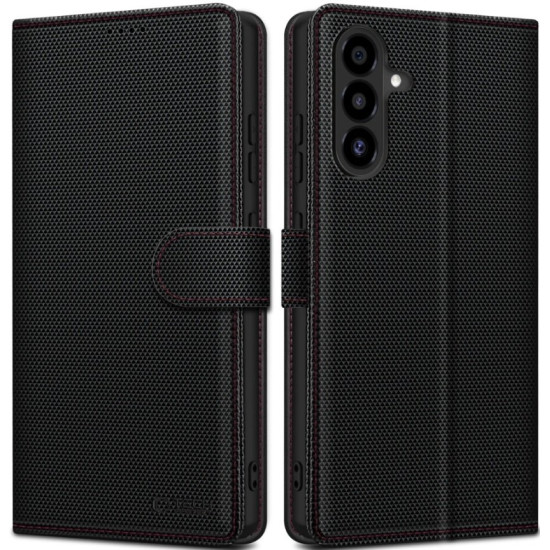 Θήκη Samsung Galaxy A56 Tech-Protect Wallet RS Πορτοφόλι από Οικολογικό Δέρμα - Black / Red (5906302362592)