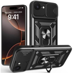 Θήκη iPhone 17e / 16e Bodycell Armor Slide Ανθεκτική με Κάλυμμα για την Κάμερα & Μεταλλικό Ring Holder - Black (5206015080166)