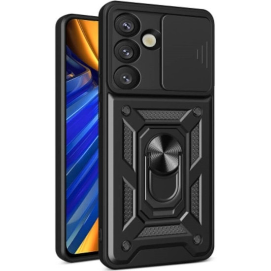 Θήκη Samsung Galaxy S25 Bodycell Armor Slide Ανθεκτική με Κάλυμμα για την Κάμερα & Μεταλλικό Ring Holder - Black (5206015080944)