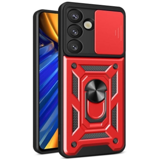 Θήκη Samsung Galaxy S25 Bodycell Armor Slide Ανθεκτική με Κάλυμμα για την Κάμερα & Μεταλλικό Ring Holder - Red (5206015080951)