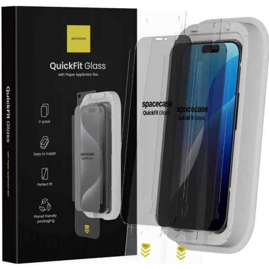 Tempered Glass iPhone 15 Pro Spacecase QuickFit Privacy Glass Αντιχαρακτικό Γυαλί Προστασίας Απορρήτου Οθόνης με Απλικατέρ QuickFit 2 Τεμάχια - Privacy (5905719118457)