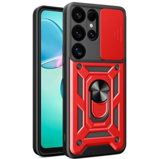 Θήκη Samsung Galaxy S25 Ultra Bodycell Armor Slide Ανθεκτική με Κάλυμμα για την Κάμερα & Μεταλλικό Ring Holder - Red (5206015081019)