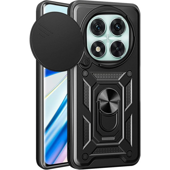 Θήκη Xiaomi Redmi Note 14 Pro 5G / Poco X7 Bodycell Armor Slide Ανθεκτική με Κάλυμμα για την Κάμερα & Μεταλλικό Ring Holder - Black (5206015081125)