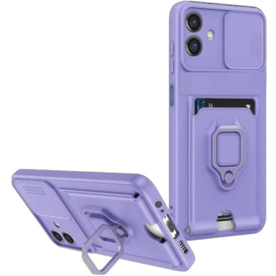 Θήκη Samsung Galaxy A06 Bodycell Multifunction με Λουράκι Λαιμού / Κάλυμμα Κάμερας / Ring Holder & Υποδοχή Κάρτας - Purple (5206015081491)