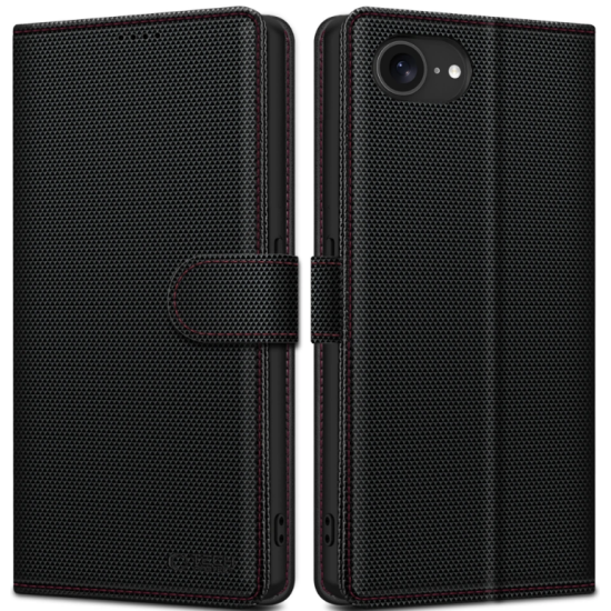 Θήκη iPhone 17e / 16e Tech-Protect Wallet RS Πορτοφόλι από Οικολογικό Δέρμα - Black / Red (5906302362622)