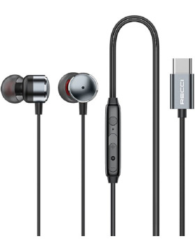 Handsfree Ακουστικά Recci REP-L38 Metal Wired Earphone Ενσύρματα με Type-C - Tarnish (6955482526019)