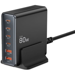 Φορτιστής Tech-Protect DC80W GaN Επιτραπέζιος με Βάση / Καλώδιο Τροφοδοσίας 150cm & 2 x USB-A / 4 x Type-C 80W - Black (5906302375448)