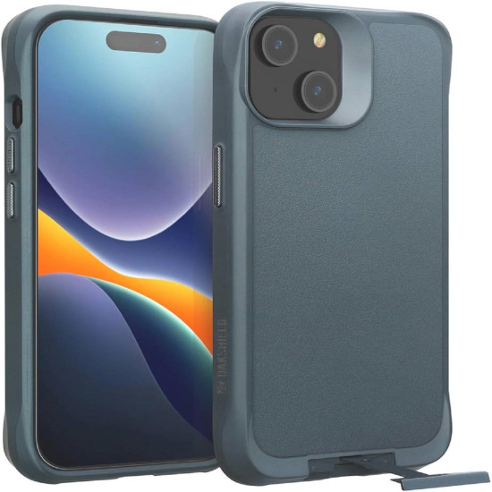 Θήκη & Tempered Glass iPhone 15 Oakshield 2 in 1 Σκληρή με KickStand & Αντιχαρακτικό Γυαλί Προστασίας Οθόνης - Blue / Grey / Clear (OAK000038FQ002C)