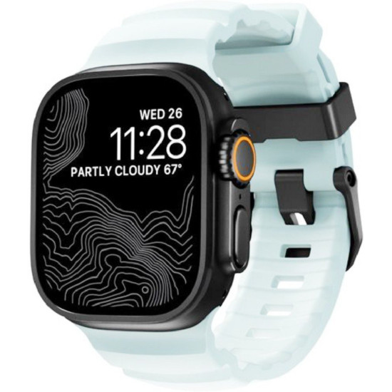 Λουράκι Apple Watch Ultra/SE/11/10/9/8/7/6/5/4 (49/46/45/44mm) Nomad Rocky Point Band Glow in the Dark Φωσφορίζον Αδιάβροχο FKM & Τιτάνιο - Icy Blue Glow / Black Titanium Hardware (NM014445858)