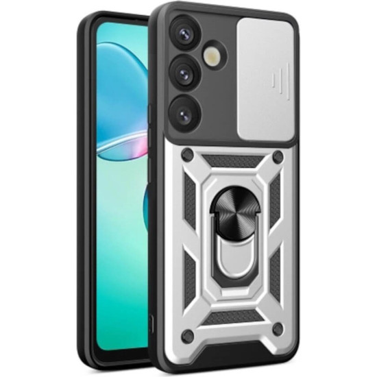 Θήκη Samsung Galaxy S25 Plus Bodycell Armor Slide Ανθεκτική με Κάλυμμα για την Κάμερα & Μεταλλικό Ring Holder - Silver (5206015080999)