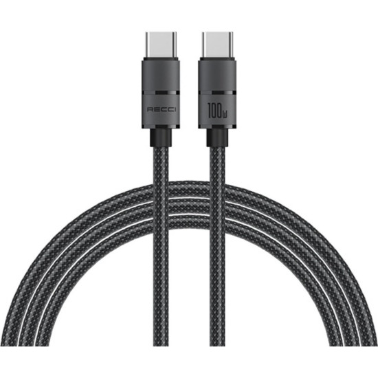 Καλώδιο Type-C Recci Warrior RS12CC Φόρτισης & Μεταφοράς Δεδομένων σε Type-C 200cm 100W - Black (6955482523377)