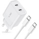 Φορτιστής Tech-Protect C20W Αντάπτορας με 2 x Type-C 20W & 1 x Καλώδιο Type-C σε Type-C 100cm - White (9319456607291)