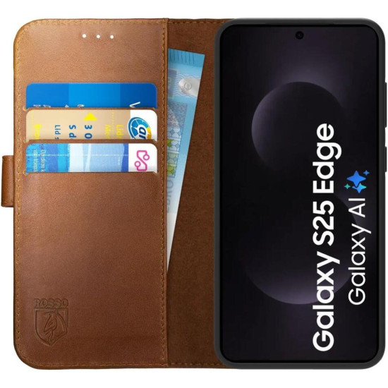Θήκη Samsung Galaxy S25 Edge Rosso Deluxe Δερμάτινο Πορτοφόλι - Brown (8719246476273)