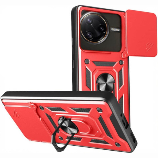Θήκη Xiaomi Poco F7 Pro Bodycell Armor Slide Ανθεκτική με Κάλυμμα για την Κάμερα & Μεταλλικό Ring Holder - Red (5206015082818)