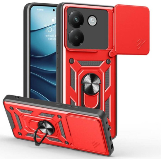 Θήκη Xiaomi Poco M7 Pro 5G Bodycell Armor Slide Ανθεκτική με Κάλυμμα για την Κάμερα & Μεταλλικό Ring Holder - Red (5206015082870)