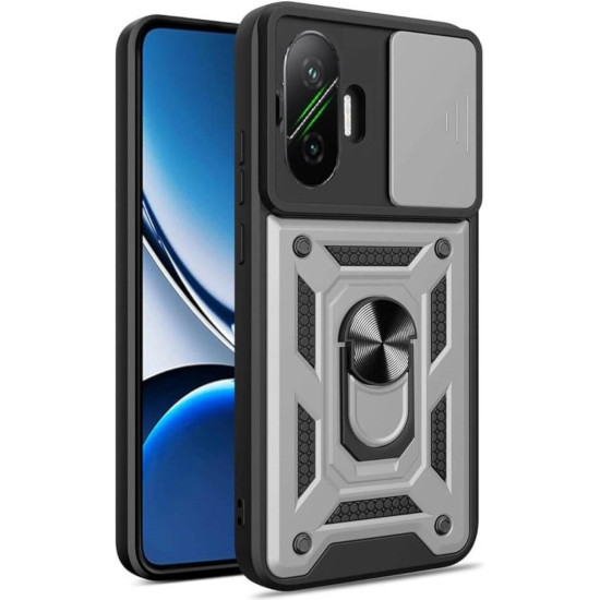 Θήκη Xiaomi Poco F7 Bodycell Armor Slide Ανθεκτική με Κάλυμμα για την Κάμερα & Μεταλλικό Ring Holder - Silver (5206015082795)