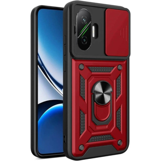 Θήκη Xiaomi Poco F7 Bodycell Armor Slide Ανθεκτική με Κάλυμμα για την Κάμερα & Μεταλλικό Ring Holder - Red (5206015082788)