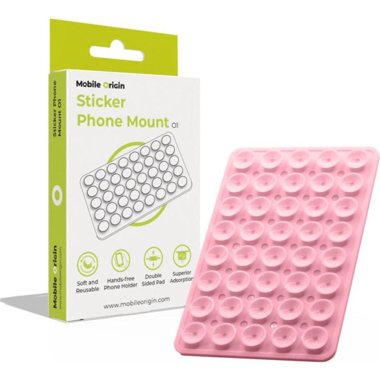 Βάση Στήριξης Mobile Origin Sticker Phone Mount O1 για Κινητά / Smartphones με Βεντούζα από Σιλικόνη - Pink (MO-SPM-PNK)