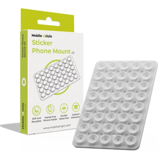 Βάση Στήριξης Mobile Origin Sticker Phone Mount O1 για Κινητά / Smartphones με Βεντούζα από Σιλικόνη - Clear White (MO-SPM-C-WHT)