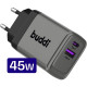 Φορτιστής Buddi Power GaN Γρήγορος Ταξιδιού / Αντάπτορας με 1 x USB-A / 1 x Type-C 45W 5 Έτη Εγγύηση - Grey (8719246476501)