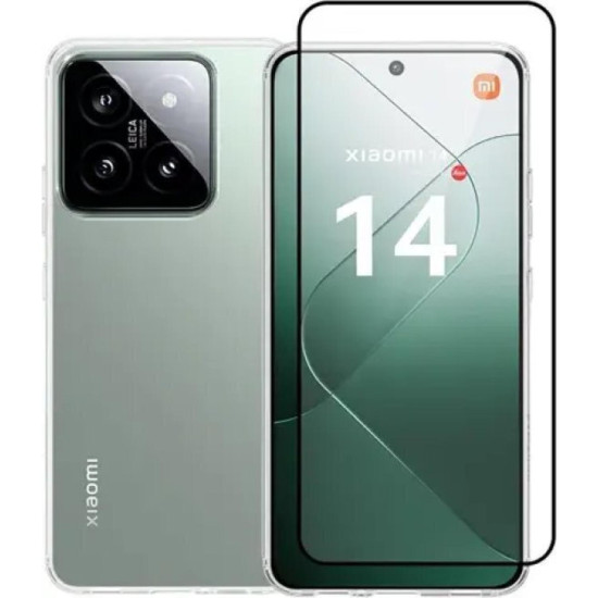 Θήκη & Tempered Glass Xiaomi 14 Vivid Set Gelly Case Σετ Διάφανη Σιλικόνης & Full Face Αντιχαρακτικό Γυαλί Προστασίας Οθόνης - Transparent / Black (VIGELLY355GLASSBK)