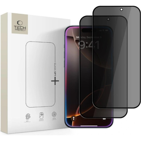 Tempered Glass iPhone 17 / 17 Prο / 16 Pro Tech-Protect Glass Spy+ Privacy Full Face Αντιχαρακτικό Γυαλί Προστασίας Απορρήτου Οθόνης 2 Τεμάχια - Black (5906302319305)