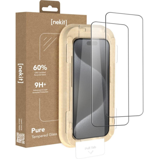 Tempered Glass iPhone 15 Pro Max Nekit Pure Premium Ανθεκτικό 9Η+ Full Face Αντιχαρακτικό Γυαλί Προστασίας Οθόνης με Απλικατέρ 2 Τεμάχια - Black (8719246480003)