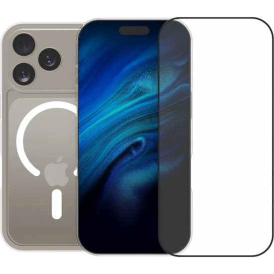 Θήκη & Tempered Glass iPhone 17 Pro Vivid Set MagSafe Hybrid Case Σετ Σκληρή Διάφανη με MagSafe & Full Face Αντιχαρακτικό Γυαλί Προστασίας Οθόνης - Transparent / Black (CS-MGS TR 1-2508003)