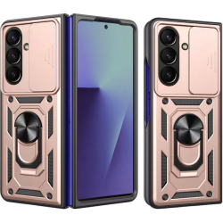 Θήκη Samsung Galaxy Z Fold7 Techsuit CamShield Ανθεκτική με Κάλυμμα για την Κάμερα & Μεταλλικό Ring Holder - Rose Gold (5949419282087)