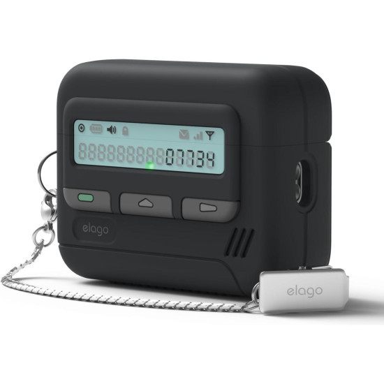 Θήκη AirPods Pro 3rd Gen Elago Pager Hang Case Σιλικόνης & Μεταλλικό Λουράκι με Κλιπ - Black (EAPP3PAGER-HANG-BK)