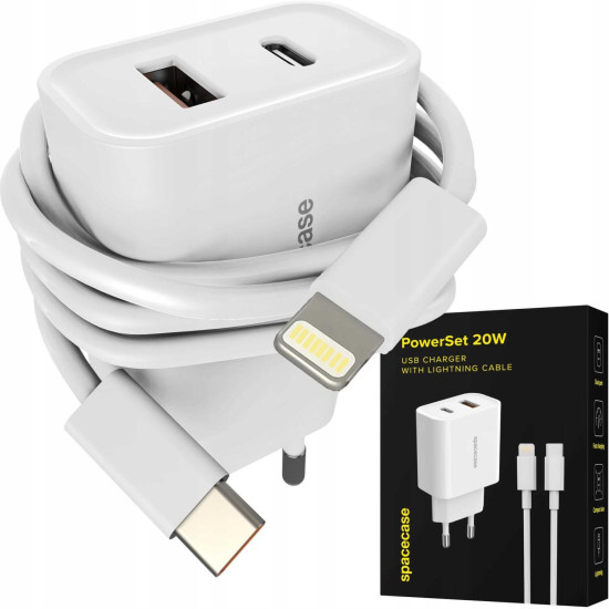 Φορτιστής Spacecase PS20W-11 PowerSet 20W Αντάπτορας με 1 x Type-C / 1 x USB-A 20W & 1 x Καλώδιο Type-C σε Lightning 100cm - White (5905719129545)